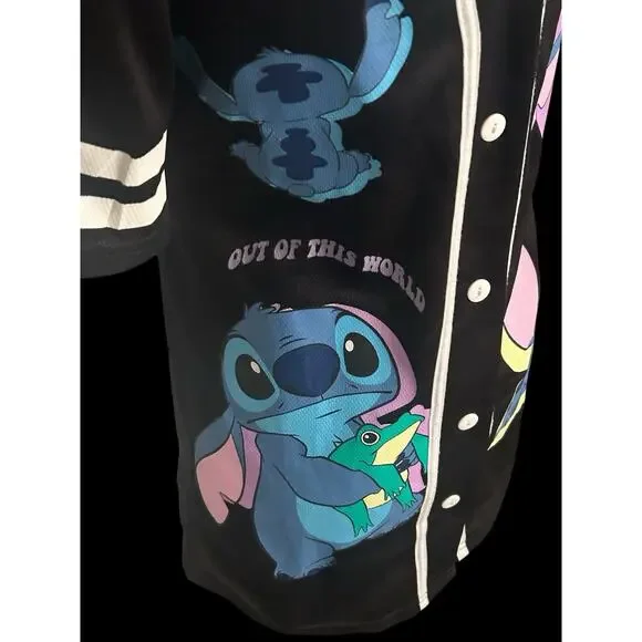 Stitch Disney Women's Baseball Black Jersey Top Size Small-See Dimensions - Picture 3 of 9